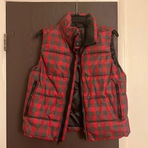 Puffy vest, Gap, red and gray plaid, medium